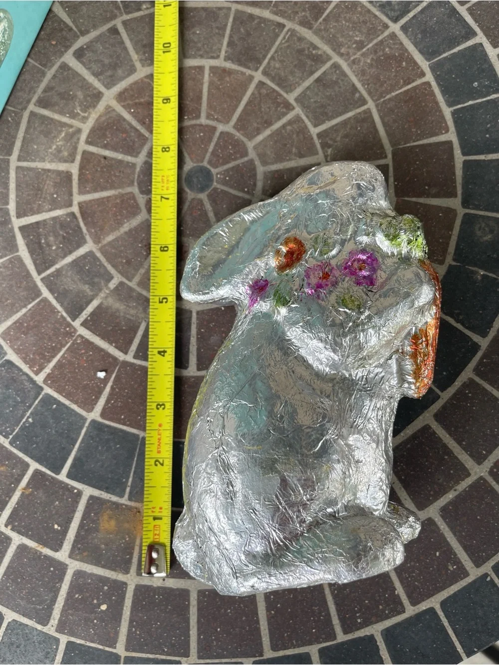 Foil Bunny with Flowers Decorative Pair - Silver Ceramic